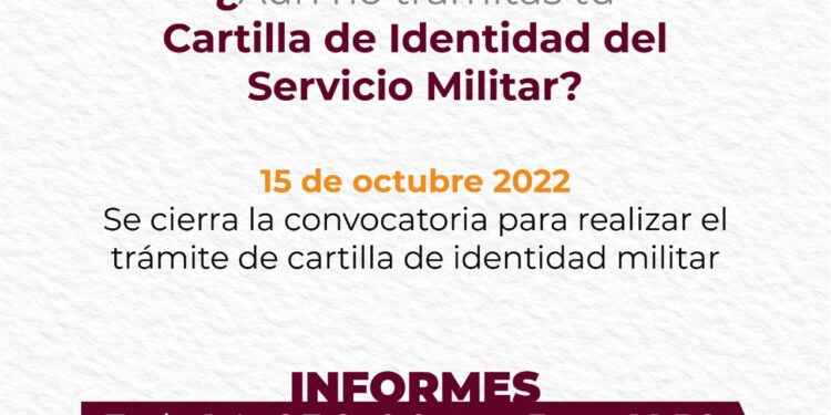 La fecha límite para realizar el trámite para la cartilla militar es el 15 de octubre
