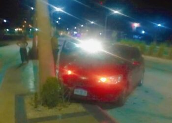 Joven mujer choca contra palmera en el malecón.