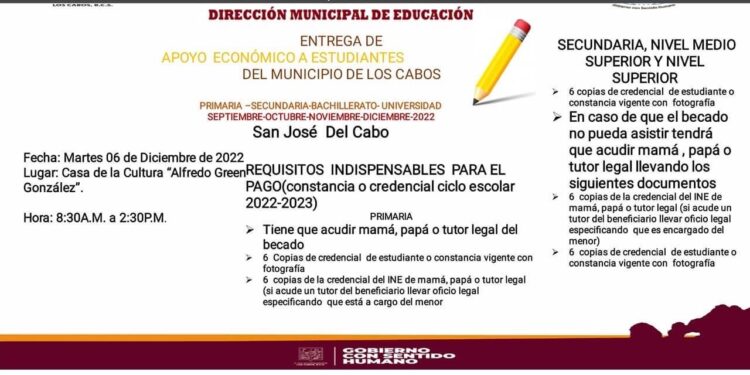 Este 06 de diciembre pagarán en SJC las becas educativas correspondientes al bimestre septiembre-octubre y noviembre-diciembre