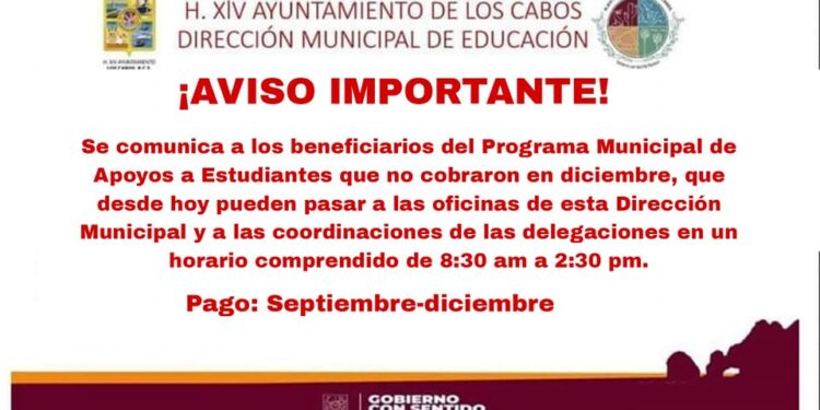 Hasta el 09 de enero se estará entregando el “Apoyo Económico a Estudiantes” en Los Cabos: Dirección de Educación