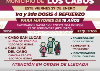 Este viernes 27 se estará aplicando la vacuna contra el COVID-19 a mayores de 18 años en SJC y CSL
