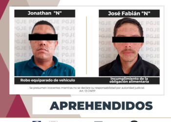 SON DETENIDOS POR LA PGJE DOS SUJETOS POR SU PROBABLE RESPONSABILIDAD EN DELITOS