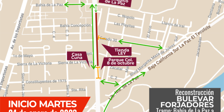 A partir del martes se trabajará en Forjadores, tramo parque 8 de octubre a Tecnológico de La Paz