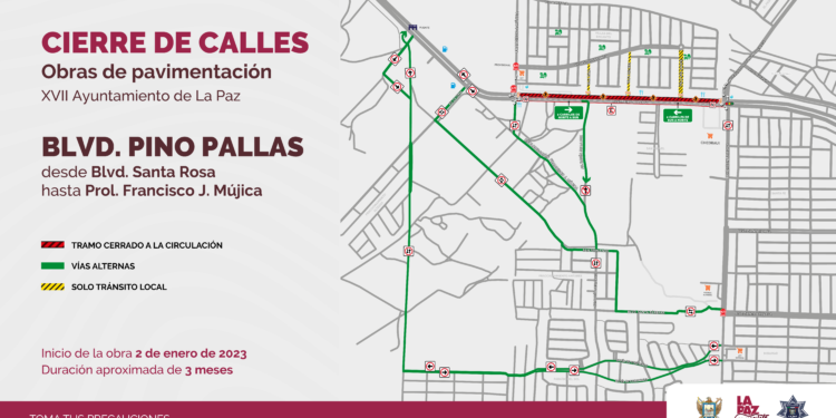 Cierre a la circulación vial en el Bulevar Pino Pallas por obras de pavimentación con concreto hidráulico