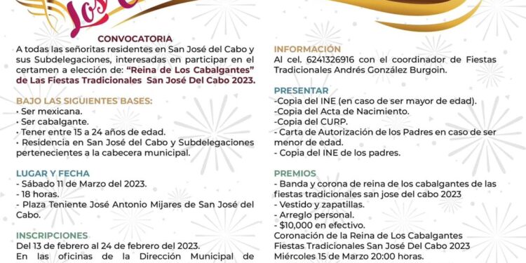 Este viernes 24 de febrero se cierran las inscripciones para la elección de la Reina de los Cabalgantes de las Fiestas Tradicionales de SJC 2023