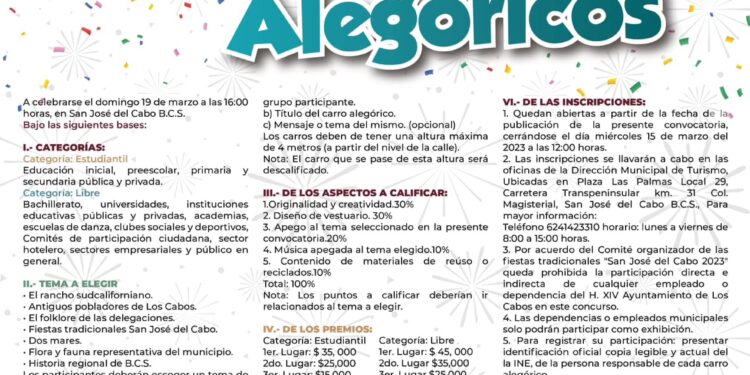 Gobierno de Los Cabos invita a las instituciones educativas y a la población en general a participar en el concurso de “Carros Alegórico”