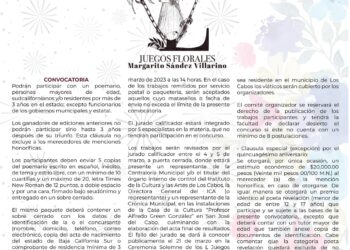 Gobierno de Los Cabos invita a participar en la edición 50 de los Juegos Florales “Margarito Sández Villarino”