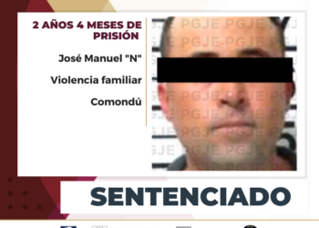OBTIENE PGJE SENTENCIA DE MÁS DE 2 AÑOS DE PRISIÓN CONTRA CULPABLE DE VIOLENCIA FAMILIAR