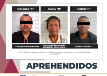 POR DELITOS SEXUALES Y CONTRA LA FAMILIA Y ROBO APREHENDE PGJE A TRES PERSONAS