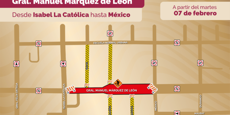 Cierre temporal a la circulación en calle Manuel Márquez de León por trabajos de reconstrucción con concreto hidráulico