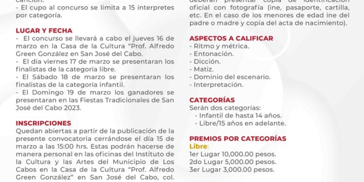 ¿Te gusta cantar? Inscríbete y participa en el concurso para personas aficionadas que organiza el Gobierno de Los Cabos