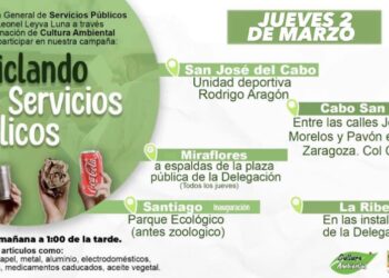 ¡Vamos a reciclar con Servicios Públicos! Este próximo jueves 02 de marzo de manera simultánea en Los Cabos