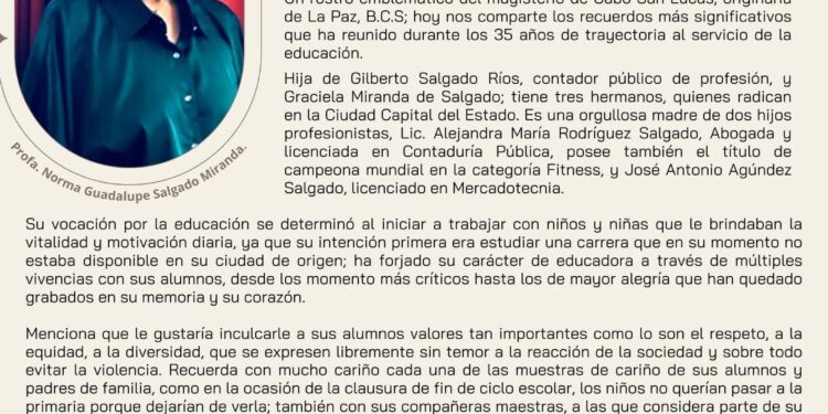 Profa. Norma Guadalupe Salgado Miranda, rostro emblemático del magisterio San Luquense