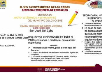 Este 11 de abril pagarán en San José del Cabo y en las 4 delegaciones, el “Apoyo Económico a Estudiantes”