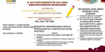 Este 11 de abril pagarán en San José del Cabo y en las 4 delegaciones, el “Apoyo Económico a Estudiantes”