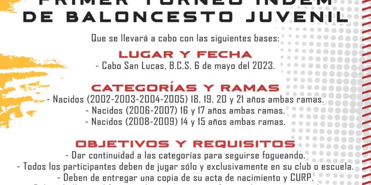 El Instituto del Deporte de Los Cabos invita a clubes e instituciones educativas a participar en el primer torneo de Baloncesto Juvenil