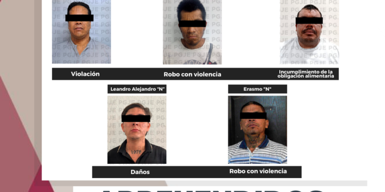 DETIENE PGJE A&nbsp;CINCO&nbsp;PERSONAS&nbsp;POR DIVERSOS DELITOS
