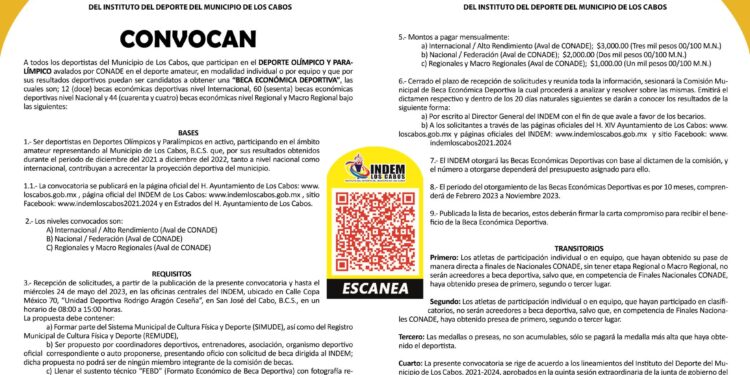 Este 24 de mayo se cierra la convocatoria para obtención de becas económicas deportivas que otorga el XIV Ayuntamiento de Los Cabos