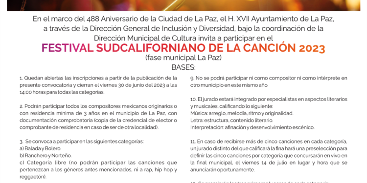 Continúa abierta la convocatoria del Festival Sudcaliforniano de la Canción