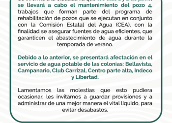 Por trabajos de mantenimiento, este 1 y 2 de junio saldrá de operación el pozo #4: OOMSAPAS La Paz
