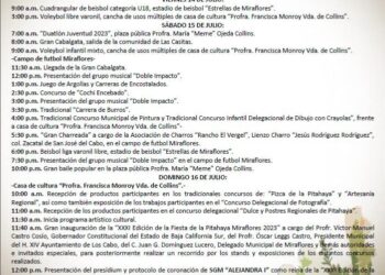 El XIV Ayuntamiento de Los Cabos que preside Oscar Leggs Castro, a través de la Delegación Municipal de Miraflores, informa a la ciudadanía que está lista la programación de actividades a desarrollarse durante la XXXI edición de la Fiesta de La Pitahaya en Miraflores 2023.