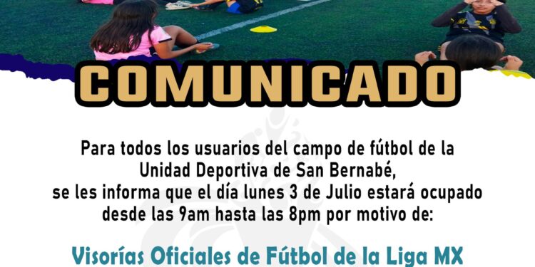 El XIV Ayuntamiento de Los Cabos, a través del Instituto del Deporte del Municipio de Los Cabos (INDEM), informa a la población que la cancha de fútbol ubicada en la unidad deportiva de la colonia San Bernabé en San José del Cabo, permanecerá cerrada este lunes 03 de julio.
