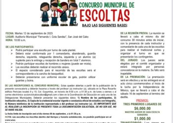 El Gobierno de Los Cabos a través de la Dirección Municipal de Educación, convoca a la comunidad estudiantil de las diferentes instituciones educativas públicas y privadas de nivel primaria a participar en el Concurso Municipal de Escoltas,