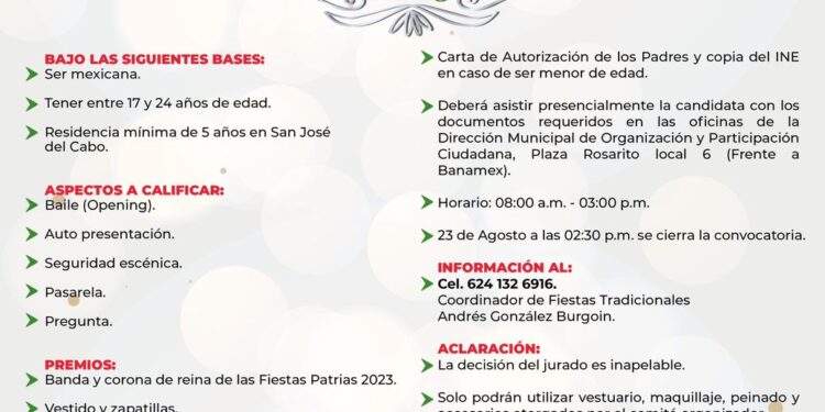 Se encuentra abierta la convocatoria para participar en el certamen de elección de la reina de las Fiestas Patrias 2023.