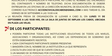 La Dirección Municipal de Educación, invita a participar en el desfile cívico-militar conmemorativo por el CCXIII Aniversario de la Independencia de México.