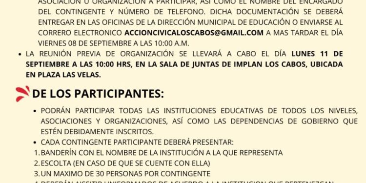 La Dirección Municipal de Educación, invita a participar en el desfile cívico-militar conmemorativo por el CCXIII Aniversario de la Independencia de México.