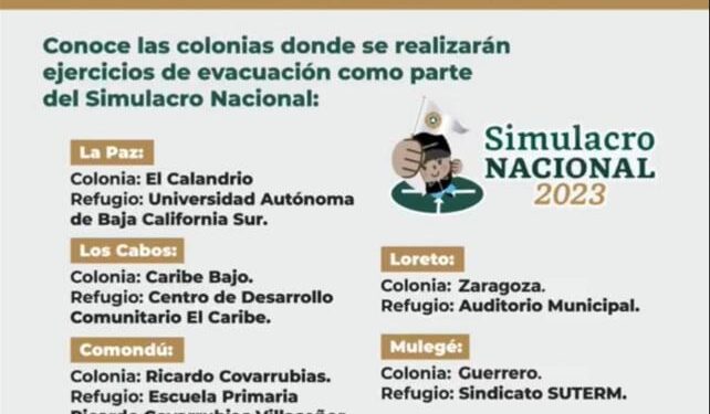 Autoridades municipales encabezadas por la directora de Protección Civil Leticia Rivera, llevarán a cabo este 19 de septiembre un simulacro en Cabo San Lucas