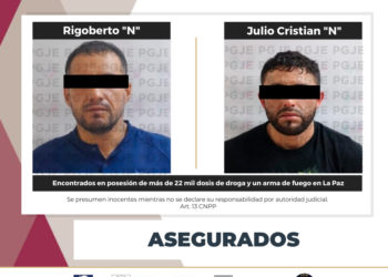 ASEGURA PGJE MÁS DE 22 MIL DOSIS DE DROGA A DOS POSIBLES NARCOMENUDISTAS Y UN ARMA DE FUEGO