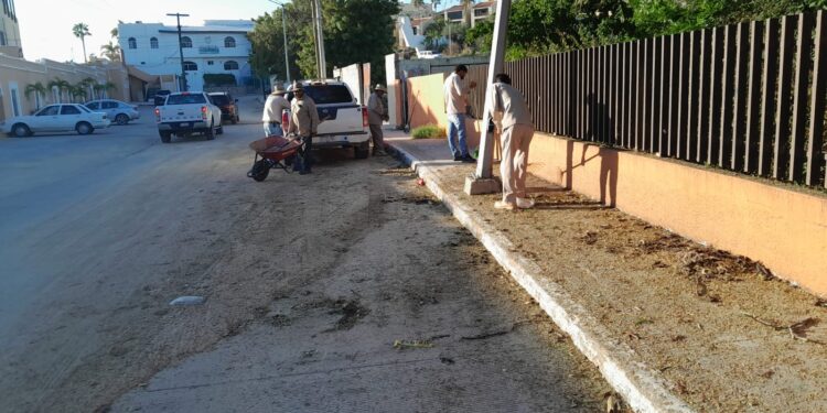 Se realizaron actividades de limpieza en la zona Centro de San José del Cabo, barriendo la tierra y arena que dejaron a su paso las lluvias ocasionadas por ‘’Norma’’.