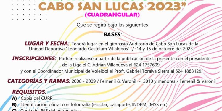 Invitan a participar en el Torneo de Voleibol Infantil, que se realizará el próximo sábado 14 y domingo 15 de octubre en el auditorio municipal Leonardo Gastelum Villalobos.