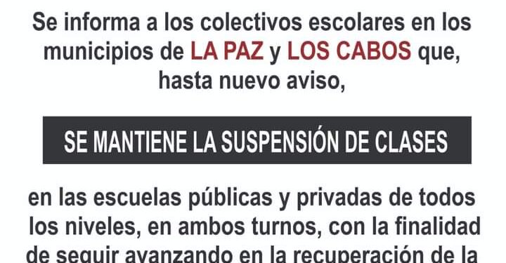 La suspensión de actividades educativas se mantendrá hasta nuevo aviso