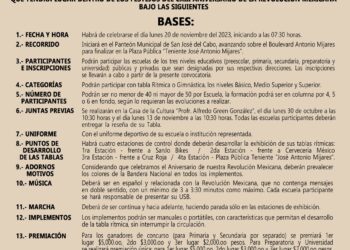 Invita a las escuelas de los diferentes niveles educativos a participar en el desfile cívico deportivo, exhibición y concurso de tablas rítmicas que se efectuará este próximo lunes 20 de noviembre para celebrar el 113° aniversario de la Revolución Mexicana.