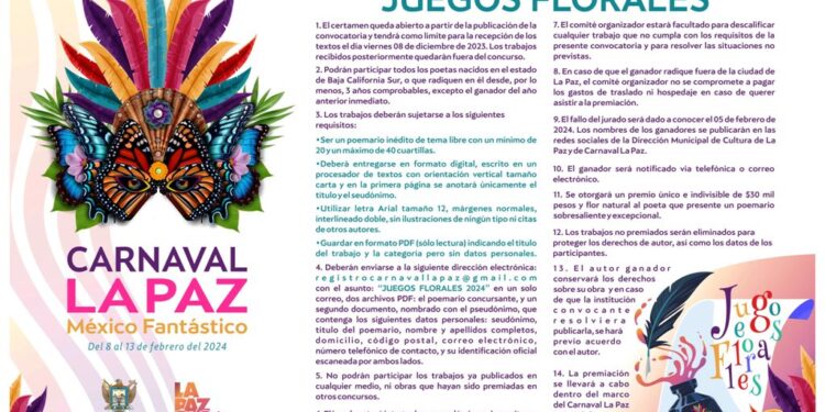 Continúa abierta convocatoria al certamen Juegos Florales del Carnaval La Paz 2024
