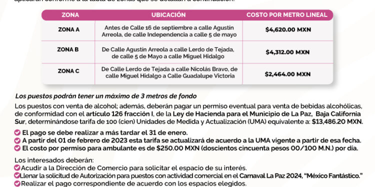 Invita Ayuntamiento a comerciantes a solicitar permisos de venta para el Carnaval La Paz 2024