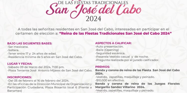 Convocatoria para el certamen de elección de la Reina de las Fiestas Tradicionales de San José del Cabo 2024