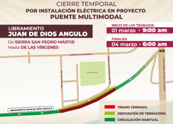 Cierre vial del Libramiento Juan de Dios Angulo por trabajos eléctricos en el proyecto Puente Multimodal.