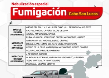 Se llevará a cabo el tercer ciclo de fumigación en colonias de Cabo San Lucas y San José del Cabo