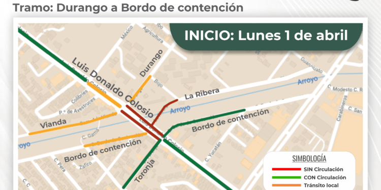 lunes 1 de abril de 2024, se iniciará la construcción del puente tipo cajón en el bulevar Luis Donaldo Colosio, tramo de calle Durango a Bordo de contención, en la ciudad de La Paz
