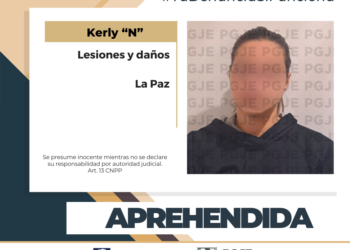 APREHENDE PGJE A UNA MUJER POR LESIONES Y DAÑOS EN LA PAZ 
