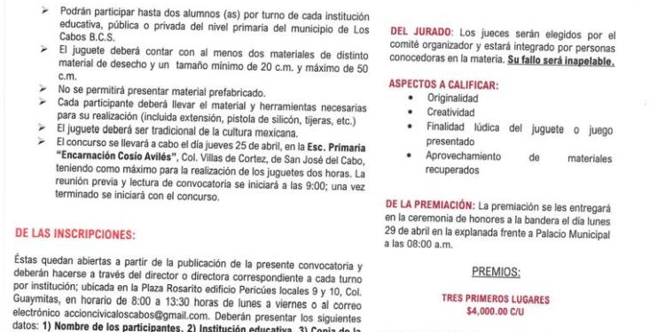 Es momento de echar a volar la imaginación y creatividad para participar por uno de los tres premios que el Gobierno de Los Cabos a través de la Dirección Municipal de Educación estará entregando