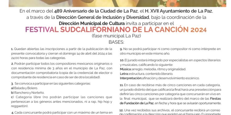 Continúa abierta la convocatoria del Festival Sudcaliforniano de la Canción en su fase municipal