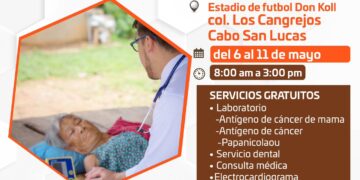 A partir de lunes 06 y hasta el 11 de mayo las Brigadas Médicas estarán ubicadas en las instalaciones del estadio de futbol Don Koll en la colonia Los Cangrejos en Cabo San Lucas
