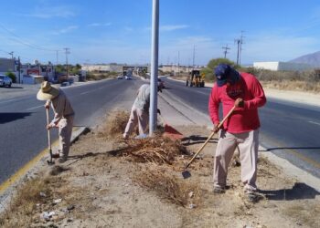 continúan con la limpieza de los camellones centrales en la carretea Transpeninsular