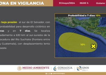 Desarrollo de una amplia zona de baja presión, la cual hasta el momento se encuentra lejos de las costas mexicanas