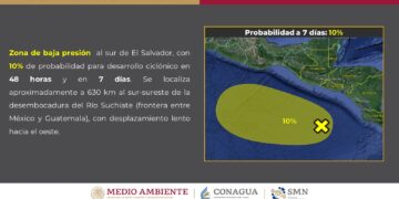 Desarrollo de una amplia zona de baja presión, la cual hasta el momento se encuentra lejos de las costas mexicanas