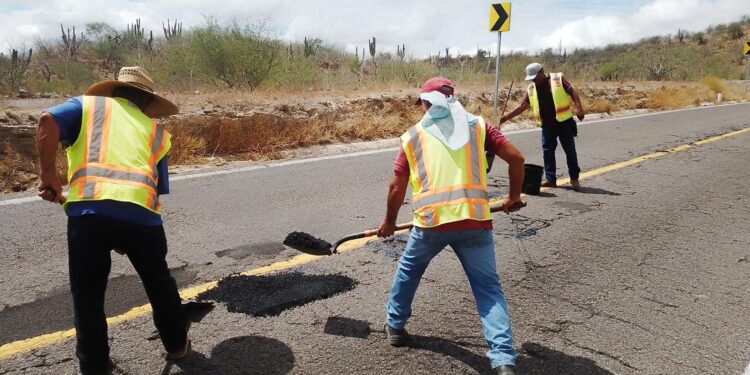 INICIA GOBIERNO DE BCS BACHEO SOBRE LA CARRETERA TRANSPENINSULAR
